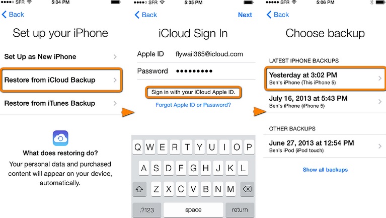 restore iPhone from iCloud