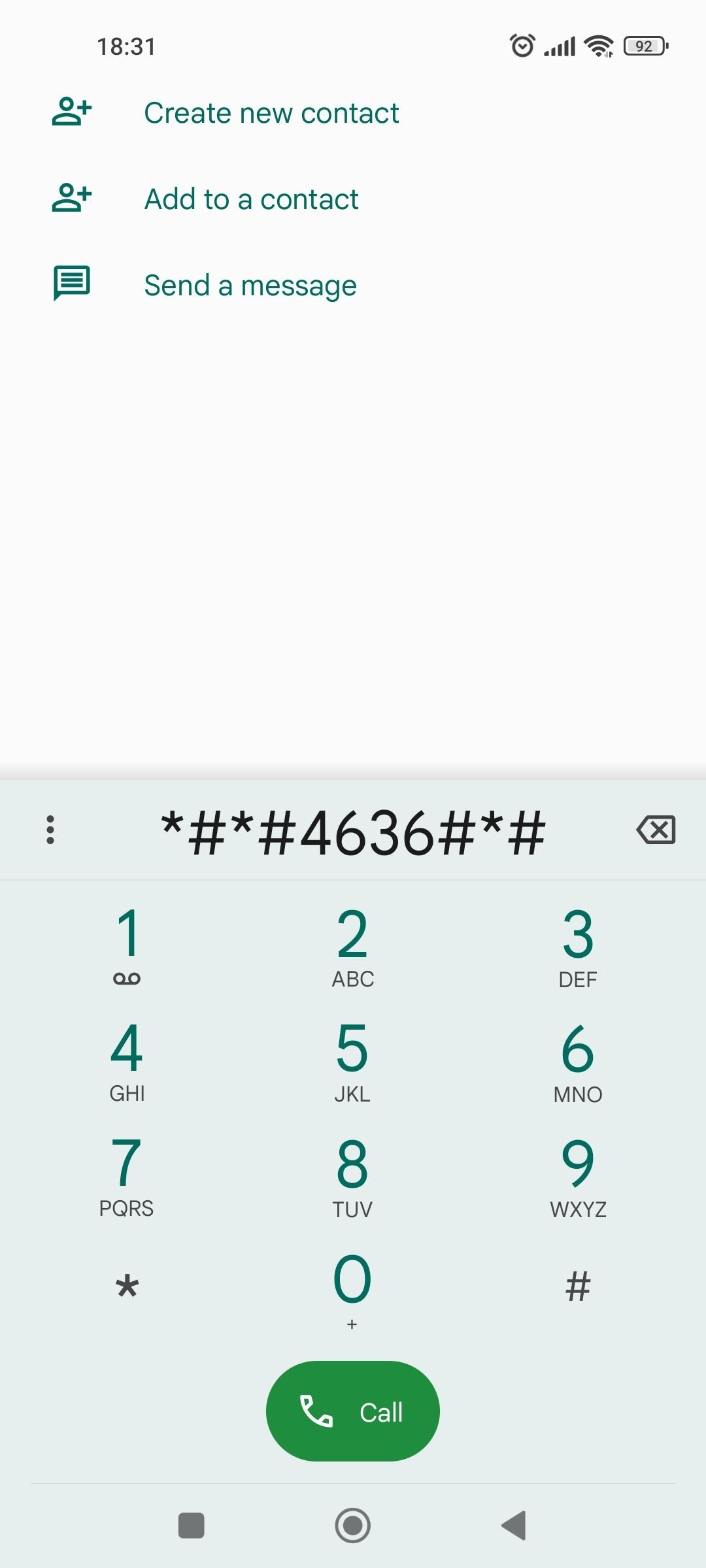 Phone dialer - *#*#4636#*#*