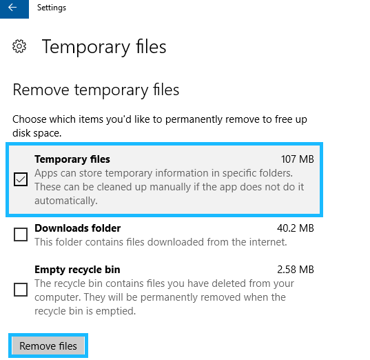 how to delete temporary files in Windows 10